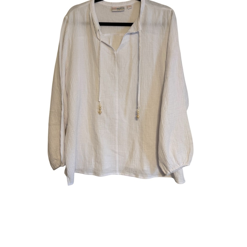 Belle Beach by Kim Gravel Beach Club 100% Cotton Gauze Peasant Top 1x